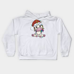 unicorn christmas lights santa hat Kids Hoodie